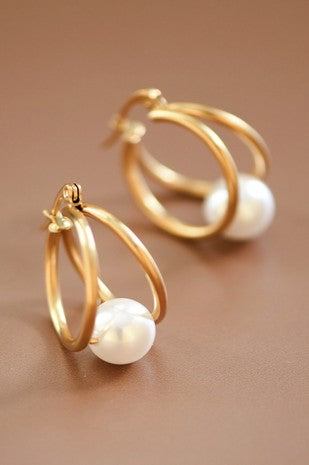 Double Hoop Pearl Earring